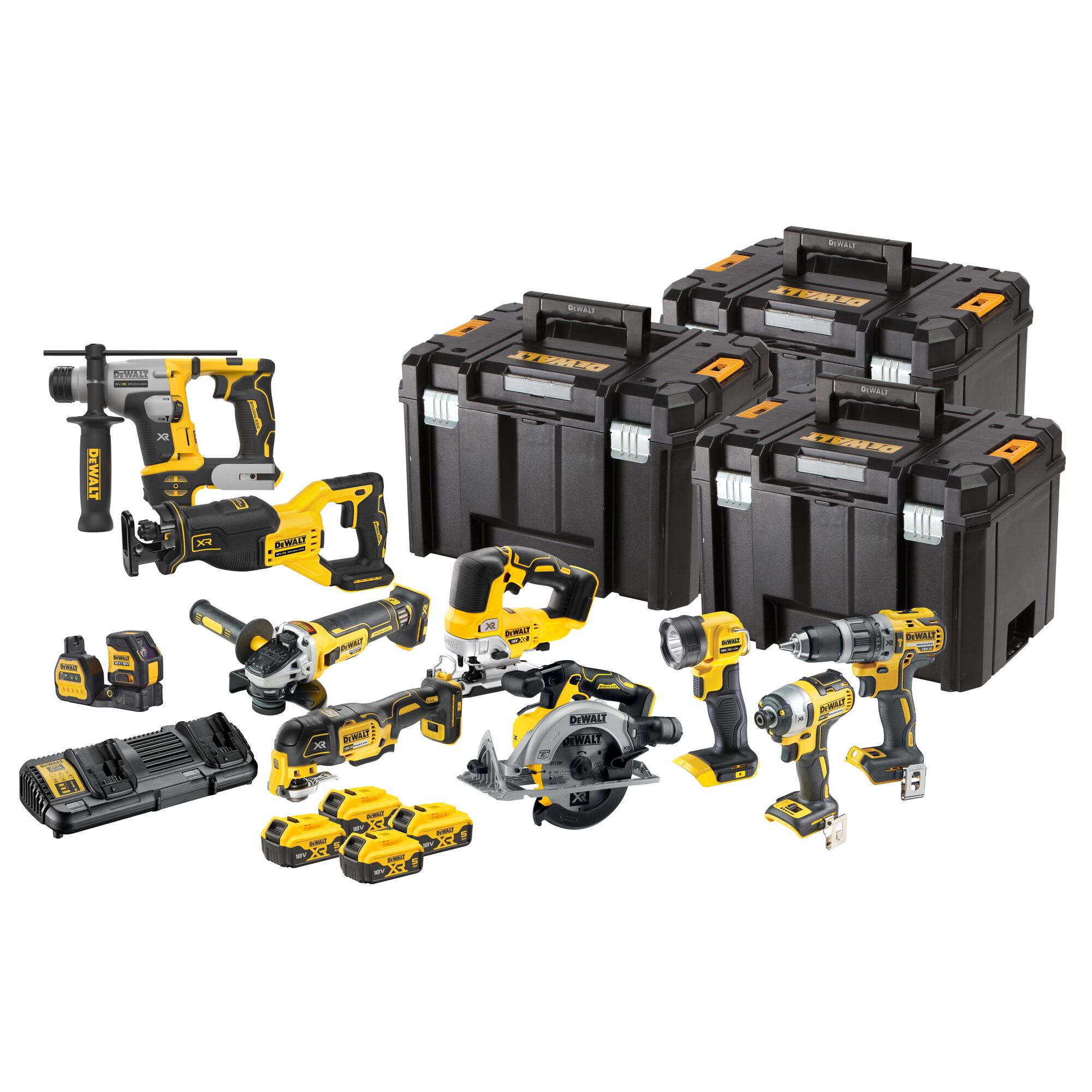 Dewalt DCK1012P4T akkus gépcsomag, 10 gépes (4 x 5.0 Ah Li-ion akkuval, 3 x TSTAK kofferben) termék fő termékképe